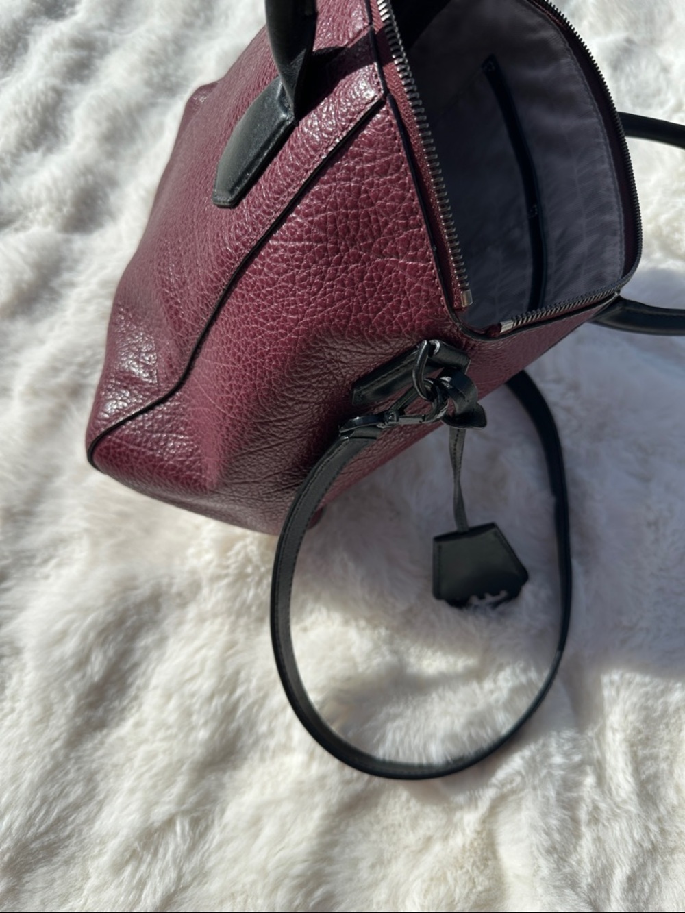 Michael Kors Campbell satchel pebbled burgandy crossbody black trim - Picture 14 of 14